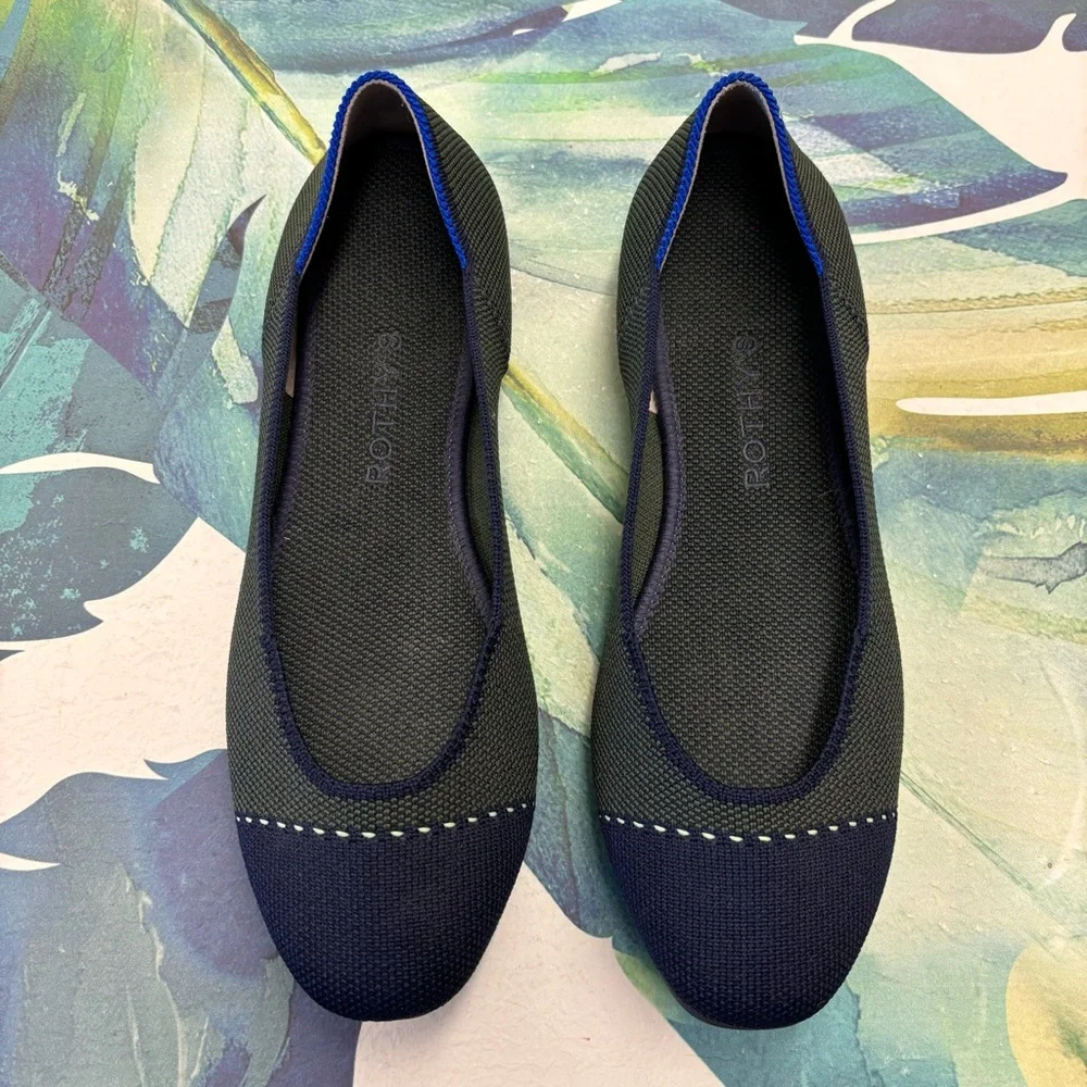 ROTHYS The Square Highland Cap Toe Flats Blue Size 7.5  Comfort Shoe